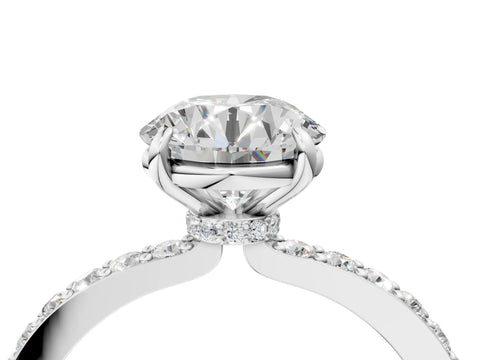 White gold Round Cut Diamond Pavé Engagement Ring with Round with Moissanite side stone Accents and Prong Setting_4