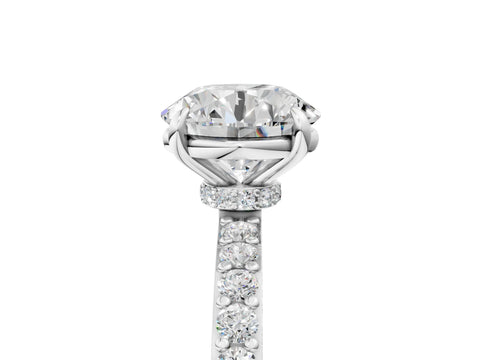 White gold Round Cut Diamond Pavé Engagement Ring with Round with Moissanite side stone Accents and Prong Setting_5