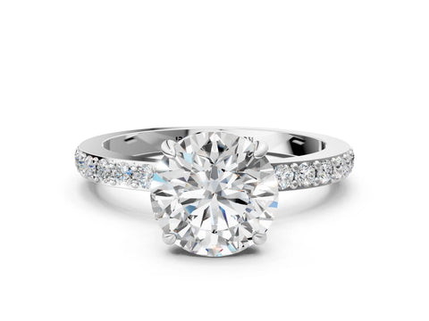White gold Round Cut Diamond Pavé Engagement Ring with Round with Moissanite side stone Accents and Prong Setting_6