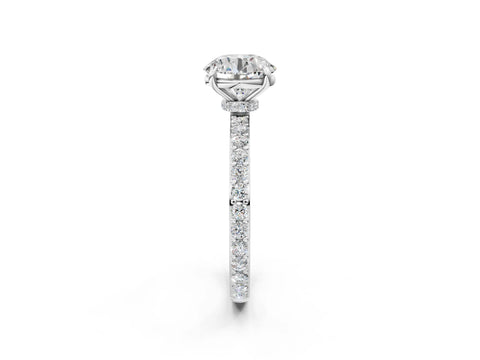 White gold Round Cut Diamond Pavé Engagement Ring with Round with Moissanite side stone Accents and Prong Setting_8