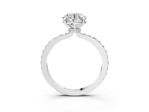 White gold Round Cut Diamond Pavé Engagement Ring with Round with Moissanite side stone Accents and Prong Setting_9
