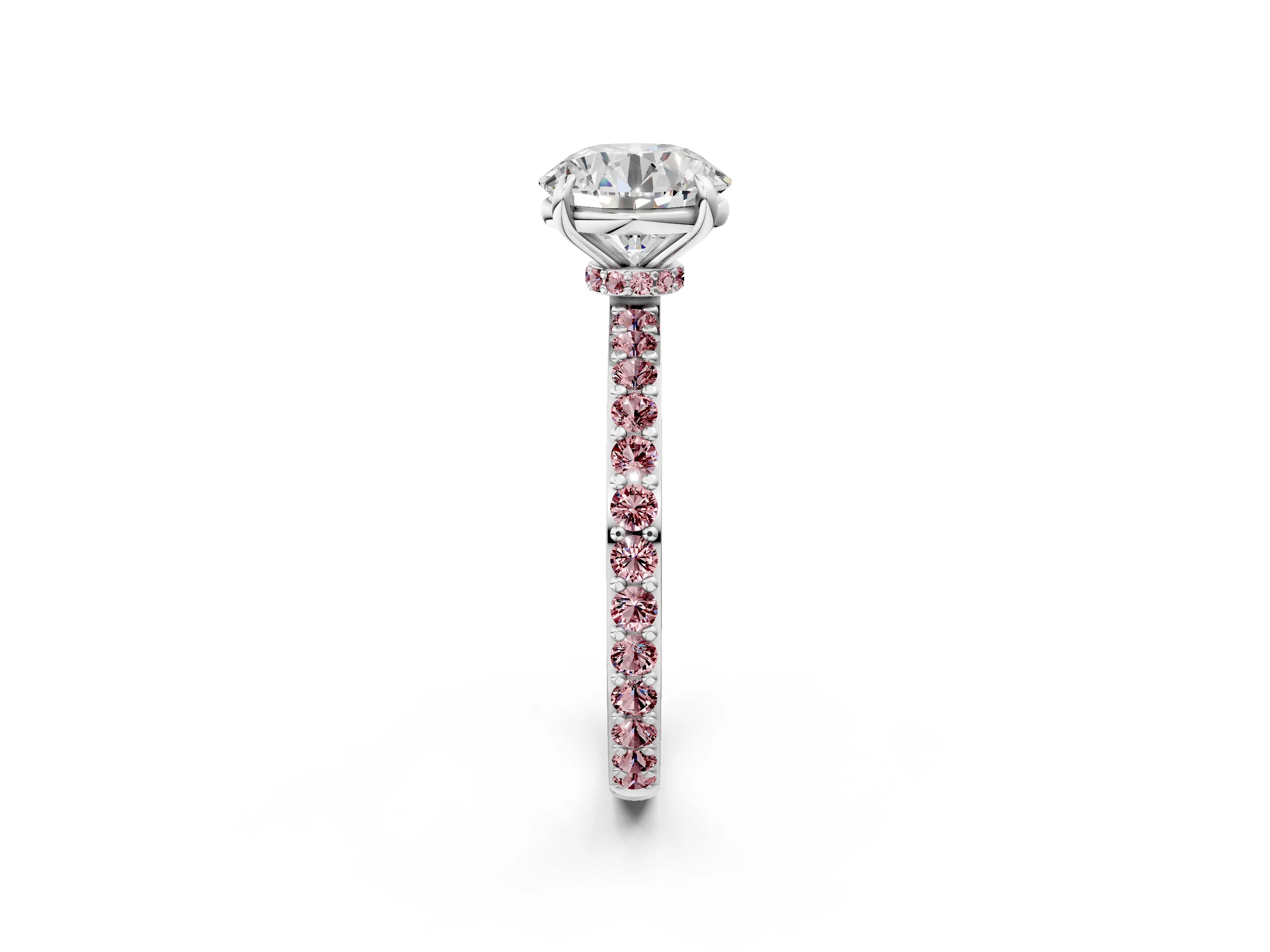 White gold Round Cut Diamond Pavé Engagement Ring with Round with Morganite side stone Accents and Prong Setting_2