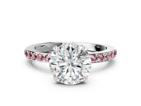 White gold Round Cut Diamond Pavé Engagement Ring with Round with Morganite side stone Accents and Prong Setting_36