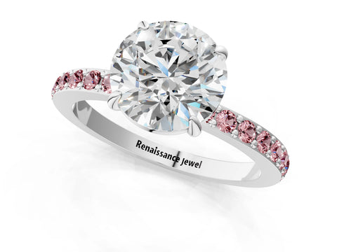 White gold Round Cut Diamond Pavé Engagement Ring with Round with Morganite side stone Accents and Prong Setting_37