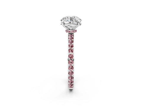 White gold Round Cut Diamond Pavé Engagement Ring with Round with Morganite side stone Accents and Prong Setting_38