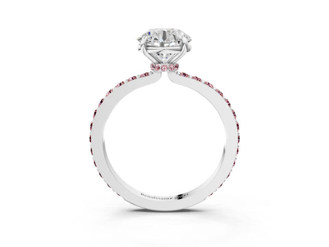 White gold Round Cut Diamond Pavé Engagement Ring with Round with Morganite side stone Accents and Prong Setting_39
