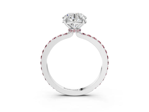 White gold Round Cut Diamond Pavé Engagement Ring with Round with Morganite side stone Accents and Prong Setting_3