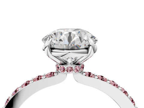 White gold Round Cut Diamond Pavé Engagement Ring with Round with Morganite side stone Accents and Prong Setting_40