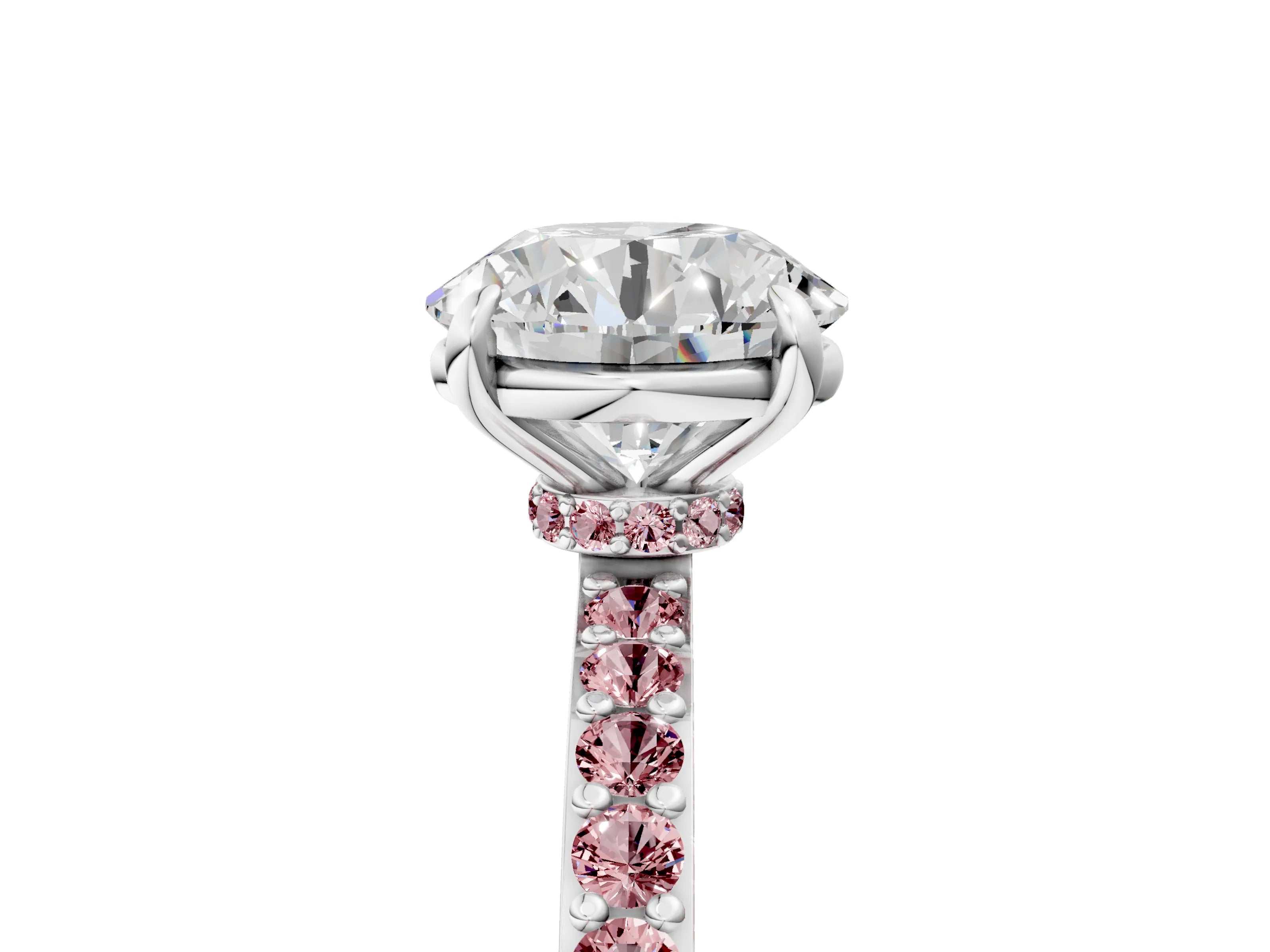 White gold Round Cut Diamond Pavé Engagement Ring with Round with Morganite side stone Accents and Prong Setting_41