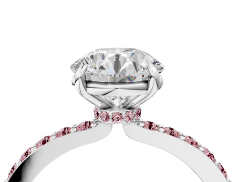 White gold Round Cut Diamond Pavé Engagement Ring with Round with Morganite side stone Accents and Prong Setting_4