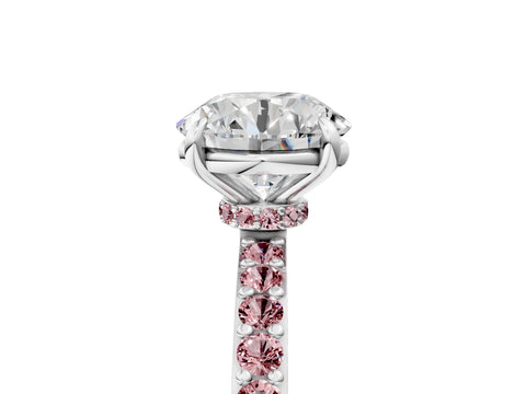 White gold Round Cut Diamond Pavé Engagement Ring with Round with Morganite side stone Accents and Prong Setting_5