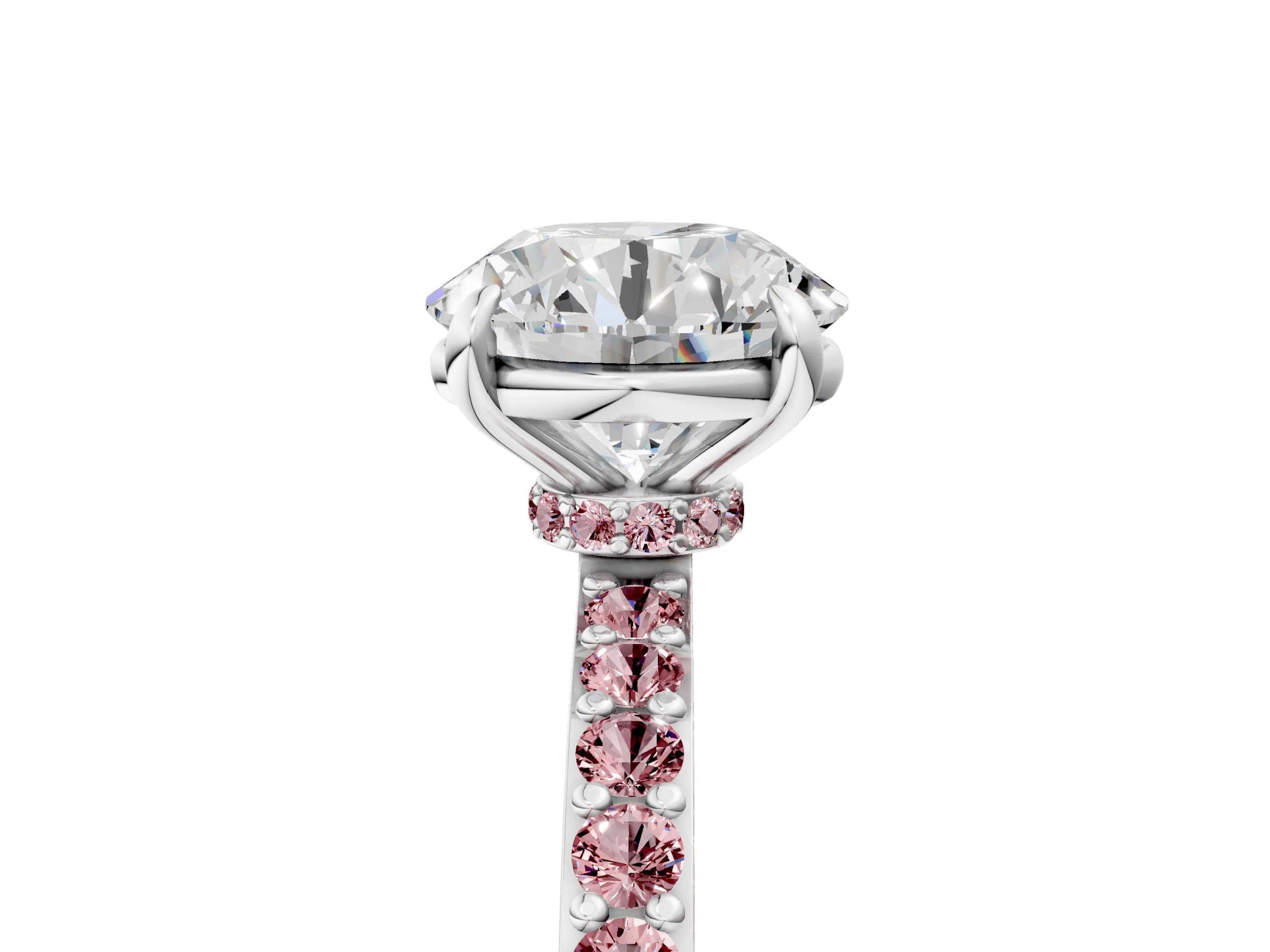 White gold Round Cut Diamond Pavé Engagement Ring with Round with Morganite side stone Accents and Prong Setting_5