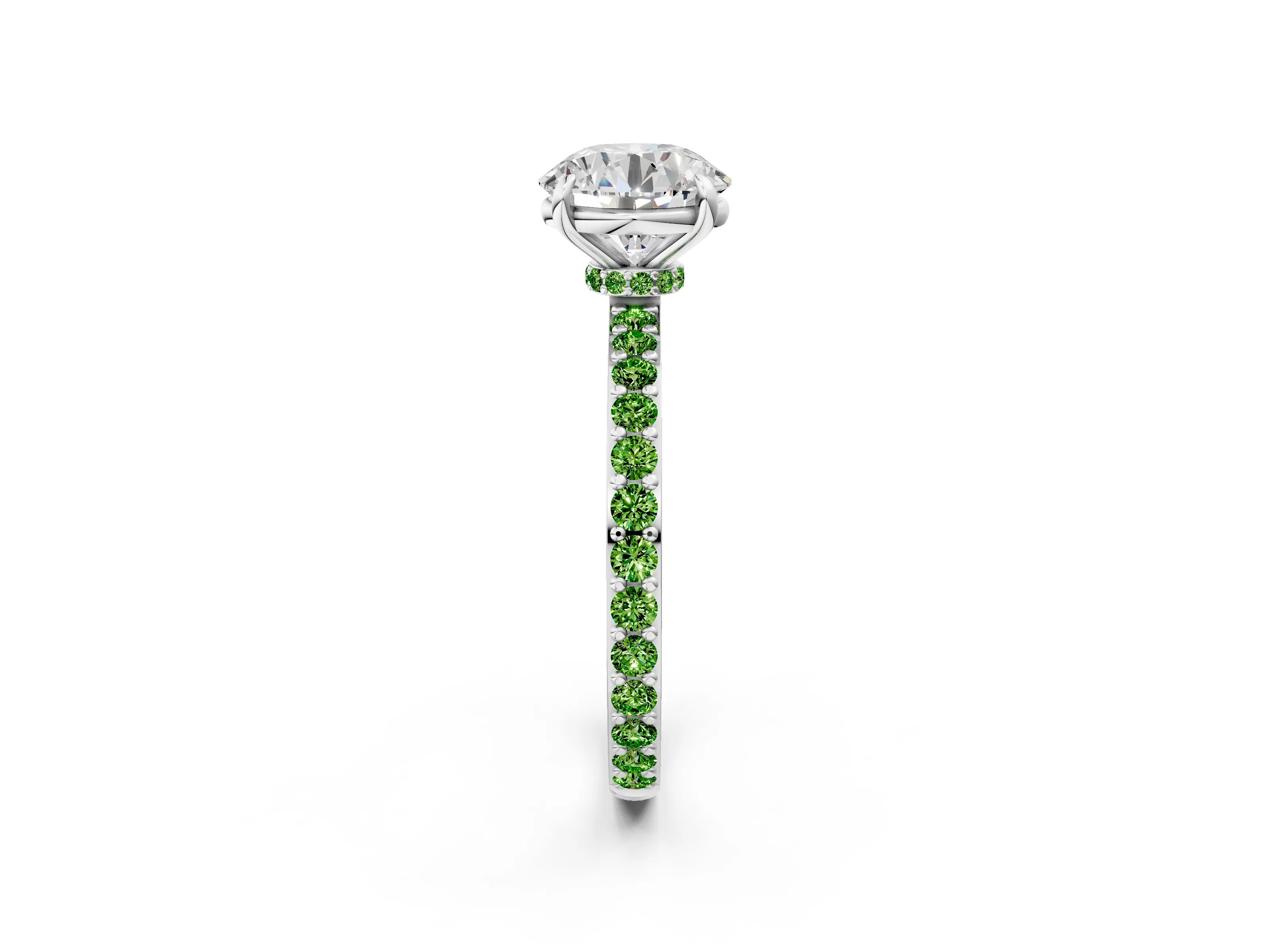 White gold Round Cut Diamond Pavé Engagement Ring with Round with Peridot side stone Accents and Prong Setting_2