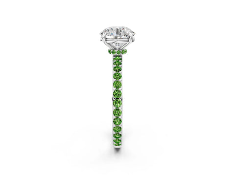 White gold Round Cut Diamond Pavé Engagement Ring with Round with Peridot side stone Accents and Prong Setting_2