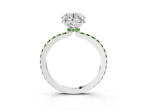 White gold Round Cut Diamond Pavé Engagement Ring with Round with Peridot side stone Accents and Prong Setting_3