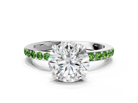 White gold Round Cut Diamond Pavé Engagement Ring with Round with Peridot side stone Accents and Prong Setting_42