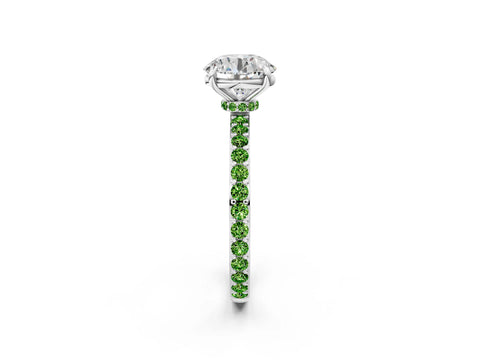 White gold Round Cut Diamond Pavé Engagement Ring with Round with Peridot side stone Accents and Prong Setting_44
