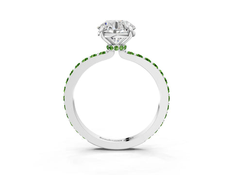 White gold Round Cut Diamond Pavé Engagement Ring with Round with Peridot side stone Accents and Prong Setting_45