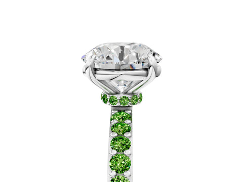 White gold Round Cut Diamond Pavé Engagement Ring with Round with Peridot side stone Accents and Prong Setting_47