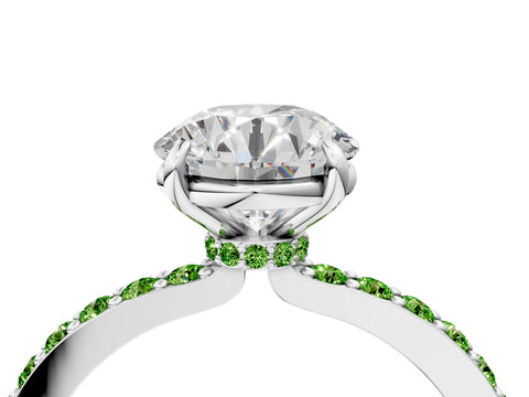 White gold Round Cut Diamond Pavé Engagement Ring with Round with Peridot side stone Accents and Prong Setting_4