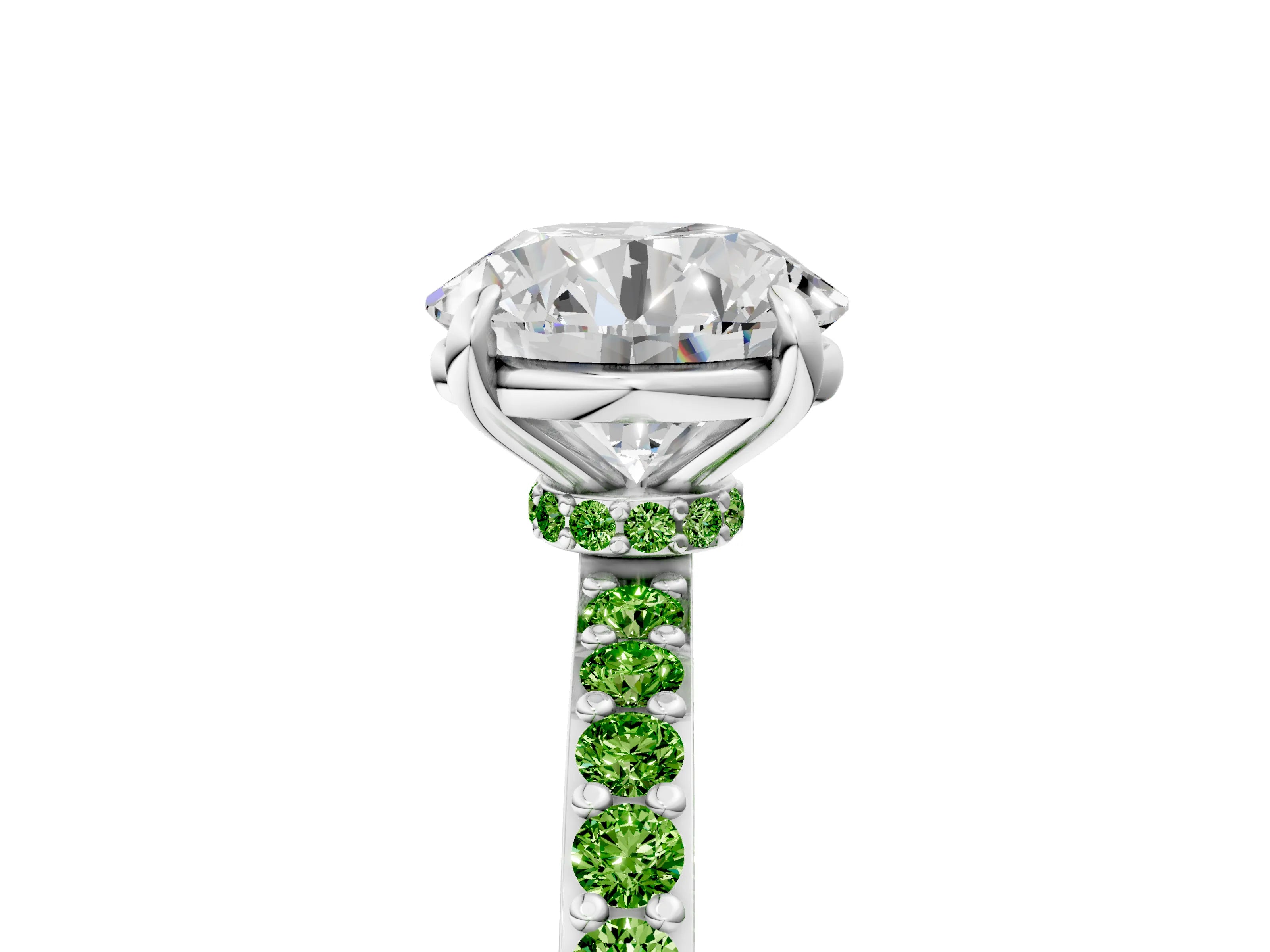 White gold Round Cut Diamond Pavé Engagement Ring with Round with Peridot side stone Accents and Prong Setting_5