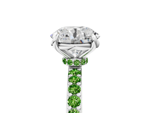 White gold Round Cut Diamond Pavé Engagement Ring with Round with Peridot side stone Accents and Prong Setting_5