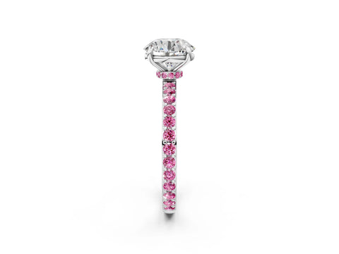 White gold Round Cut Diamond Pavé Engagement Ring with Round with Pink Sapphire side stone Accents and Prong Setting_2