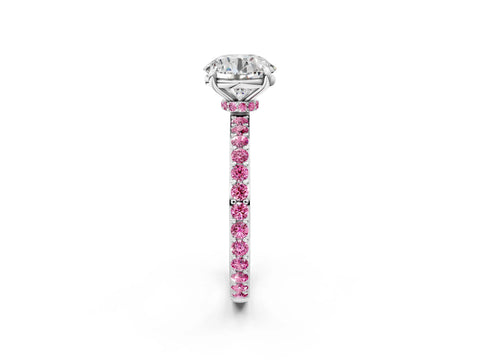 White gold Round Cut Diamond Pavé Engagement Ring with Round with Pink Sapphire side stone Accents and Prong Setting_86