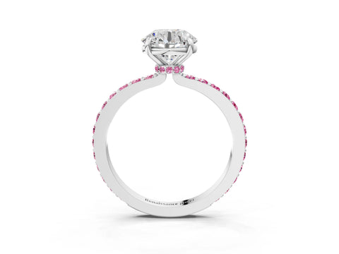 White gold Round Cut Diamond Pavé Engagement Ring with Round with Pink Sapphire side stone Accents and Prong Setting_87