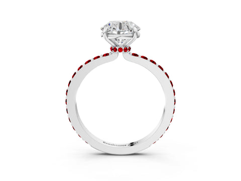 White gold Round Cut Diamond Pavé Engagement Ring with Round with Ruby side stone Accents and Prong Setting_15