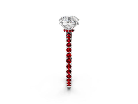 White gold Round Cut Diamond Pavé Engagement Ring with Round with Ruby side stone Accents and Prong Setting_2