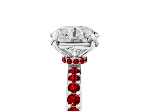 White gold Round Cut Diamond Pavé Engagement Ring with Round with Ruby side stone Accents and Prong Setting_5