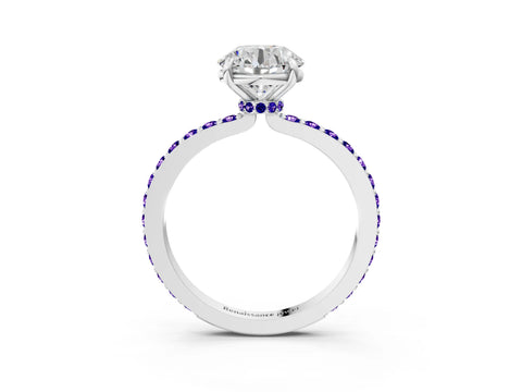 White gold Round Cut Diamond Pavé Engagement Ring with Round with Tanzanite side stone Accents and Prong Setting_111