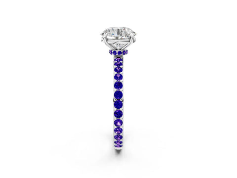 White gold Round Cut Diamond Pavé Engagement Ring with Round with Tanzanite side stone Accents and Prong Setting_68