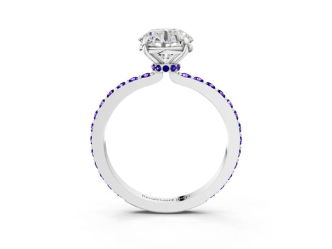 White gold Round Cut Diamond Pavé Engagement Ring with Round with Tanzanite side stone Accents and Prong Setting_69