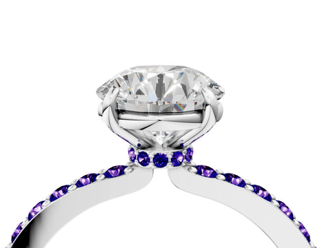 White gold Round Cut Diamond Pavé Engagement Ring with Round with Tanzanite side stone Accents and Prong Setting_70