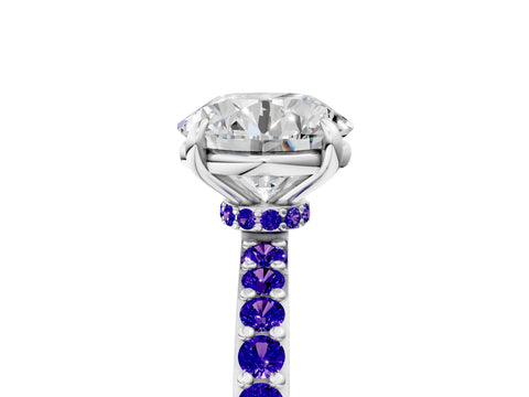 White gold Round Cut Diamond Pavé Engagement Ring with Round with Tanzanite side stone Accents and Prong Setting_71
