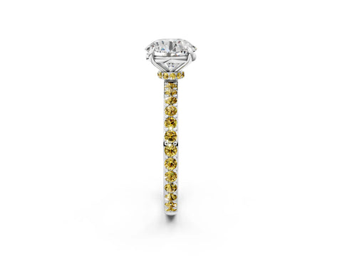 White gold Round Cut Diamond Pavé Engagement Ring with Round with Yellow Sapphire side stone Accents and Prong Setting_104