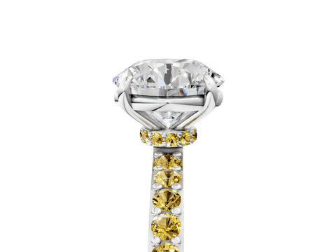 White gold Round Cut Diamond Pavé Engagement Ring with Round with Yellow Sapphire side stone Accents and Prong Setting_107