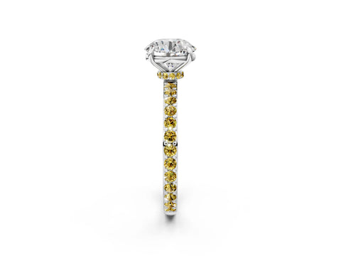 White gold Round Cut Diamond Pavé Engagement Ring with Round with Yellow Sapphire side stone Accents and Prong Setting_134