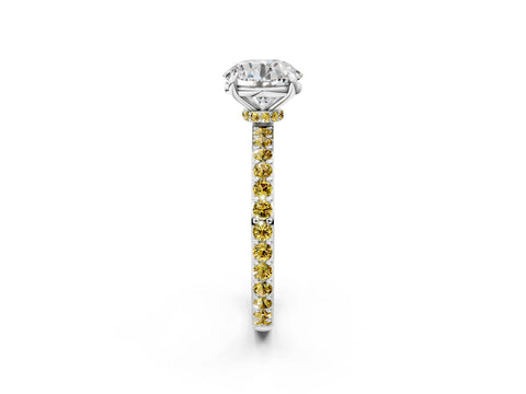White gold Round Cut Diamond Pavé Engagement Ring with Round with Yellow Sapphire side stone Accents and Prong Setting_2