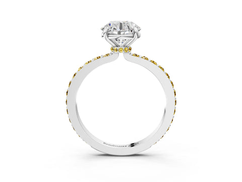 White gold Round Cut Diamond Pavé Engagement Ring with Round with Yellow Sapphire side stone Accents and Prong Setting_3
