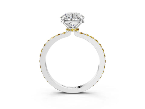 White gold Round Cut Diamond Pavé Engagement Ring with Round with Yellow Sapphire side stone Accents and Prong Setting_75