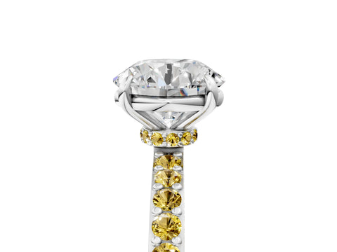 White gold Round Cut Diamond Pavé Engagement Ring with Round with Yellow Sapphire side stone Accents and Prong Setting_77