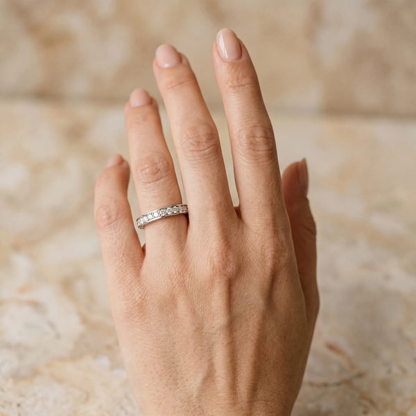 White gold Round Cut Diamond Pavé Eternity Band with Channel Setting
