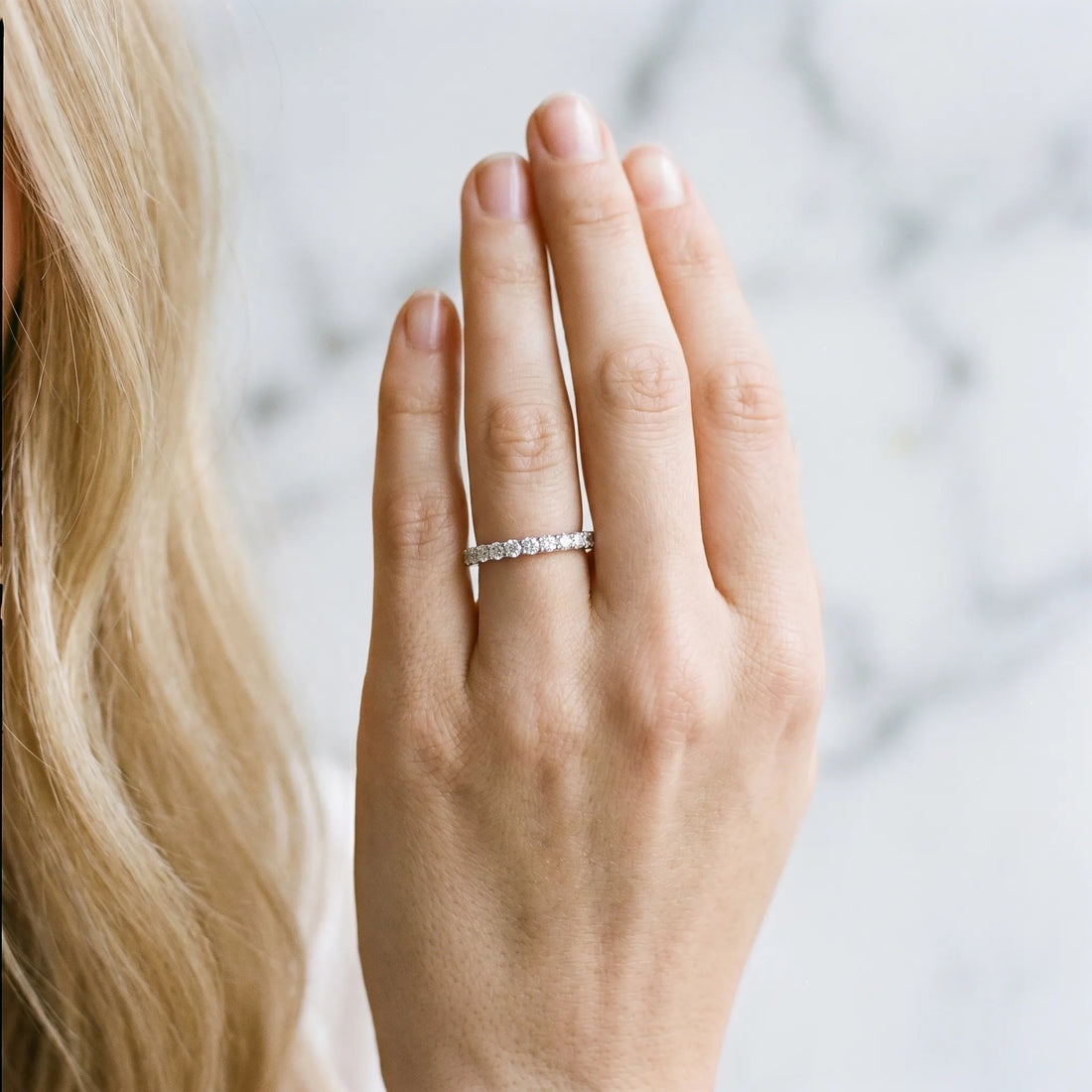 White gold Round Cut Diamond Pavé Eternity Band with Micro Prong Setting_28