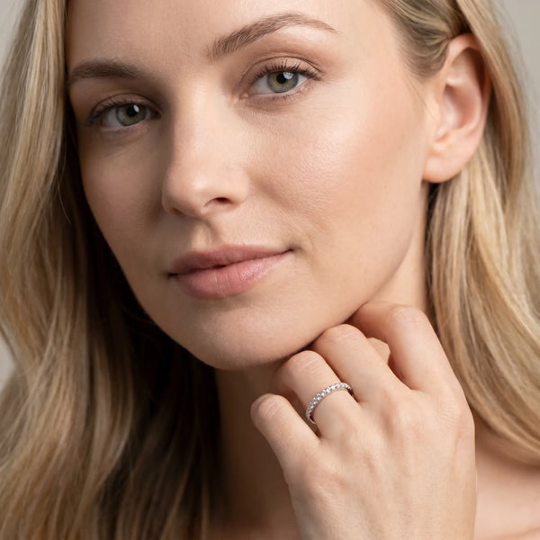 Platinum Round Cut Diamond Pavé Eternity Band with Micro Prong Setting