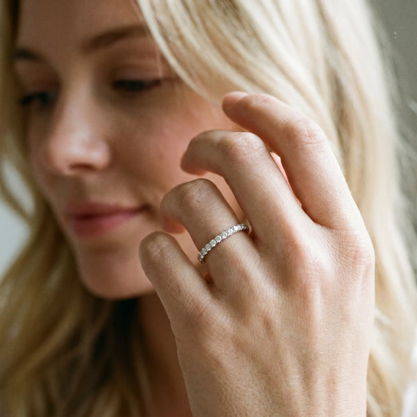 Platinum Round Cut Diamond Pavé Eternity Band with Micro Prong Setting