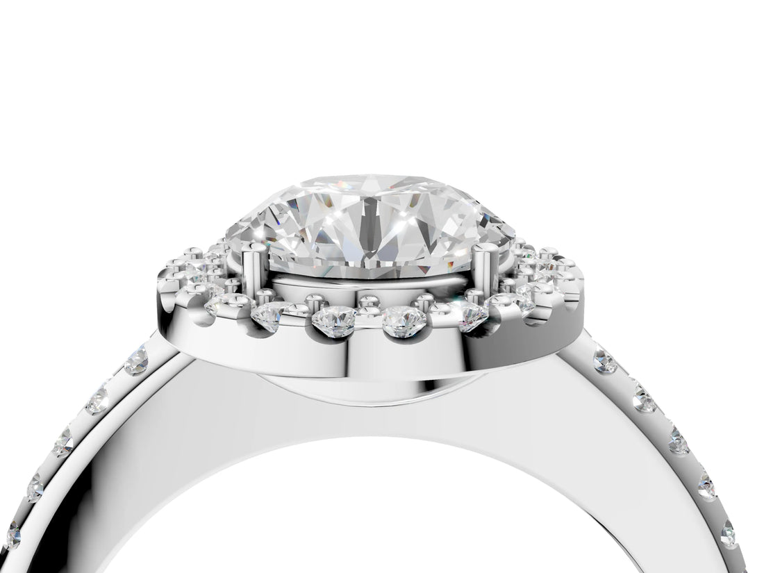 White gold Round Cut Diamond Pavé Halo Ring with Four-Prong Setting_73