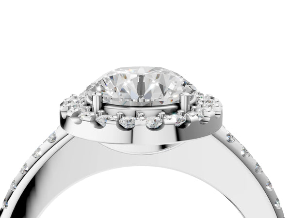 Sterling Silver Round Pave Halo Engagement Ring Setting with Pave Band